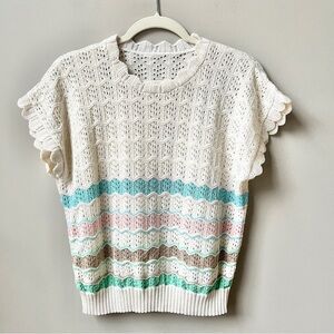 Vintage Coastal Beach Sweater Women's S Cream Pastel Mermaid Feminine Fisherman